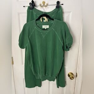 THE GREAT. Forest Green Crewneck Top and pants set